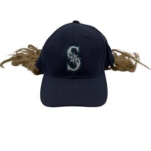 Vintage Seattle Mariners Snapback Hat Cap with Wig Long Hair Don’t Care One Size